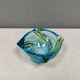 Beautiful ashtray in multicoloured glass. We guess Italy, 1980s.