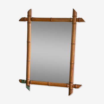 Vintage bamboo-style wooden mirror