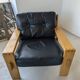 Pair of raw oak and leather armchairs by Esko Pajamies for Asko, Finland.