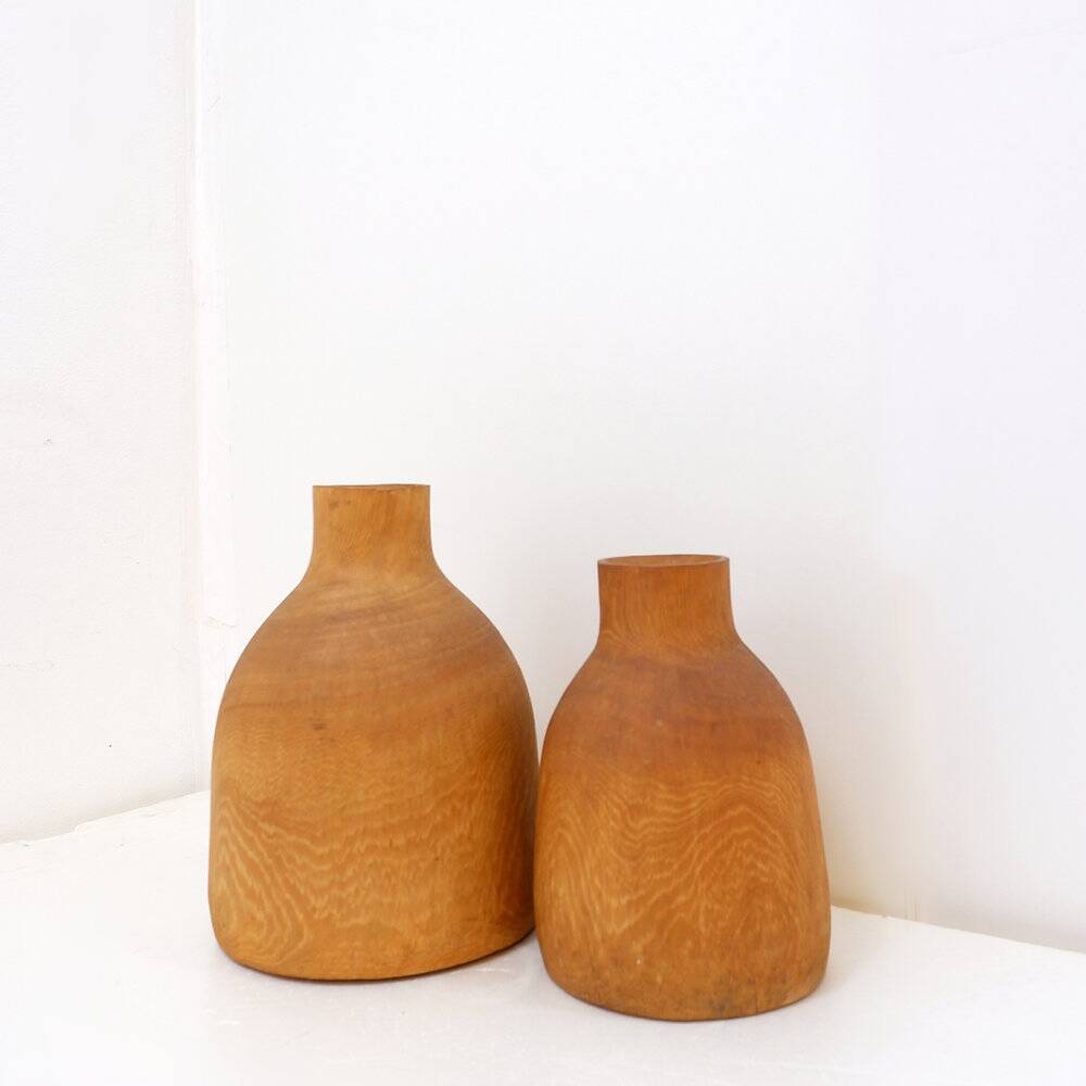 Paire de vases décoratifs vintage en bois de paulownia