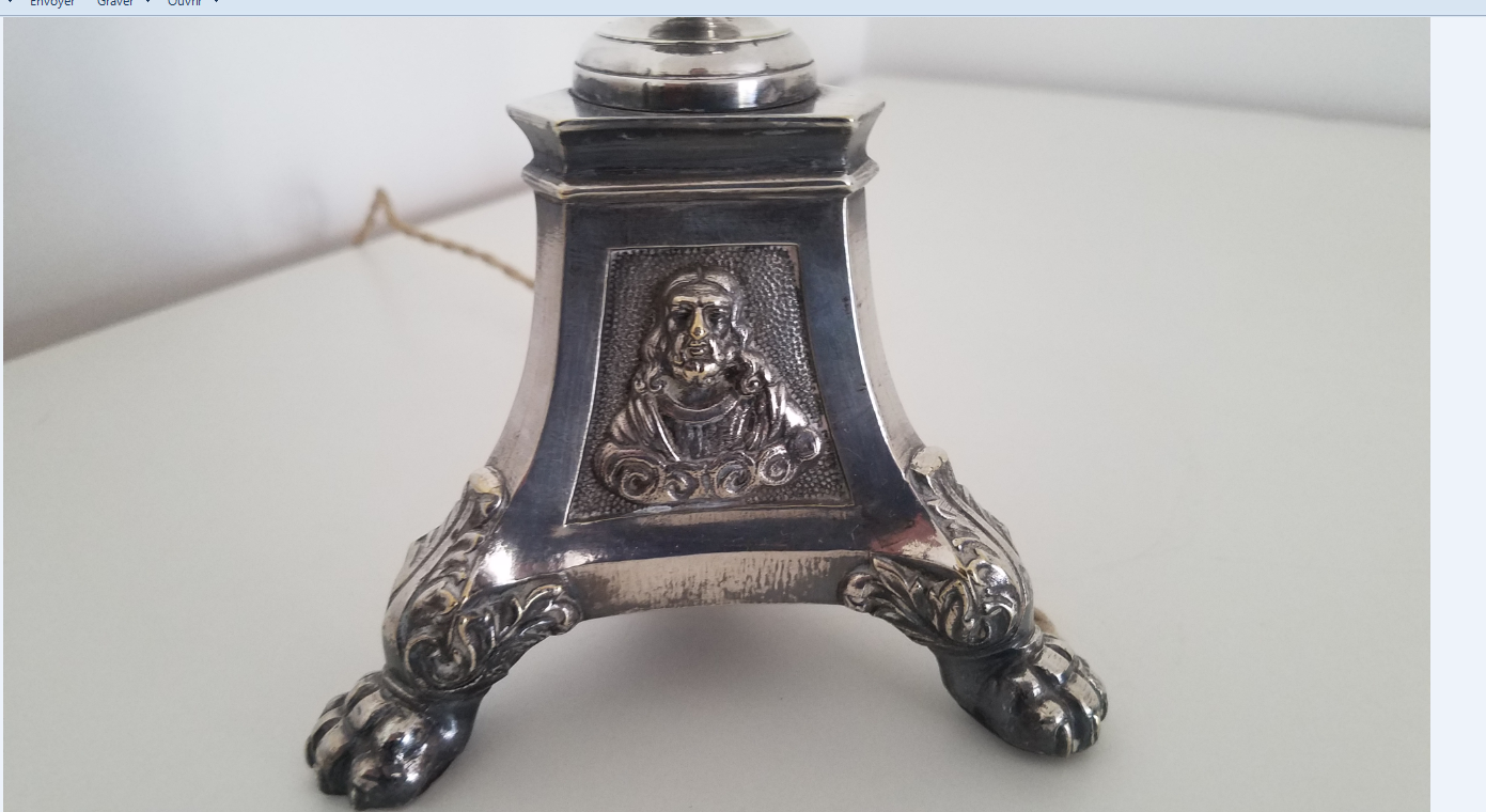 Silver metal lamp, old nineteenth electrified candle refurbished.
