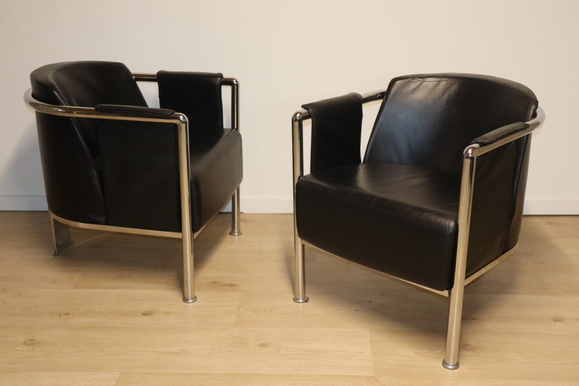 Pair of armchairs in synthetic leather and chromed metal, 1970