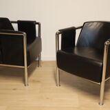 Pair of armchairs in synthetic leather and chromed metal, 1970