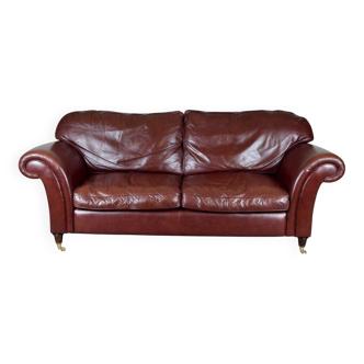 Laura Ashley Mortimer heritage leather 3-seater sofa with wheels.