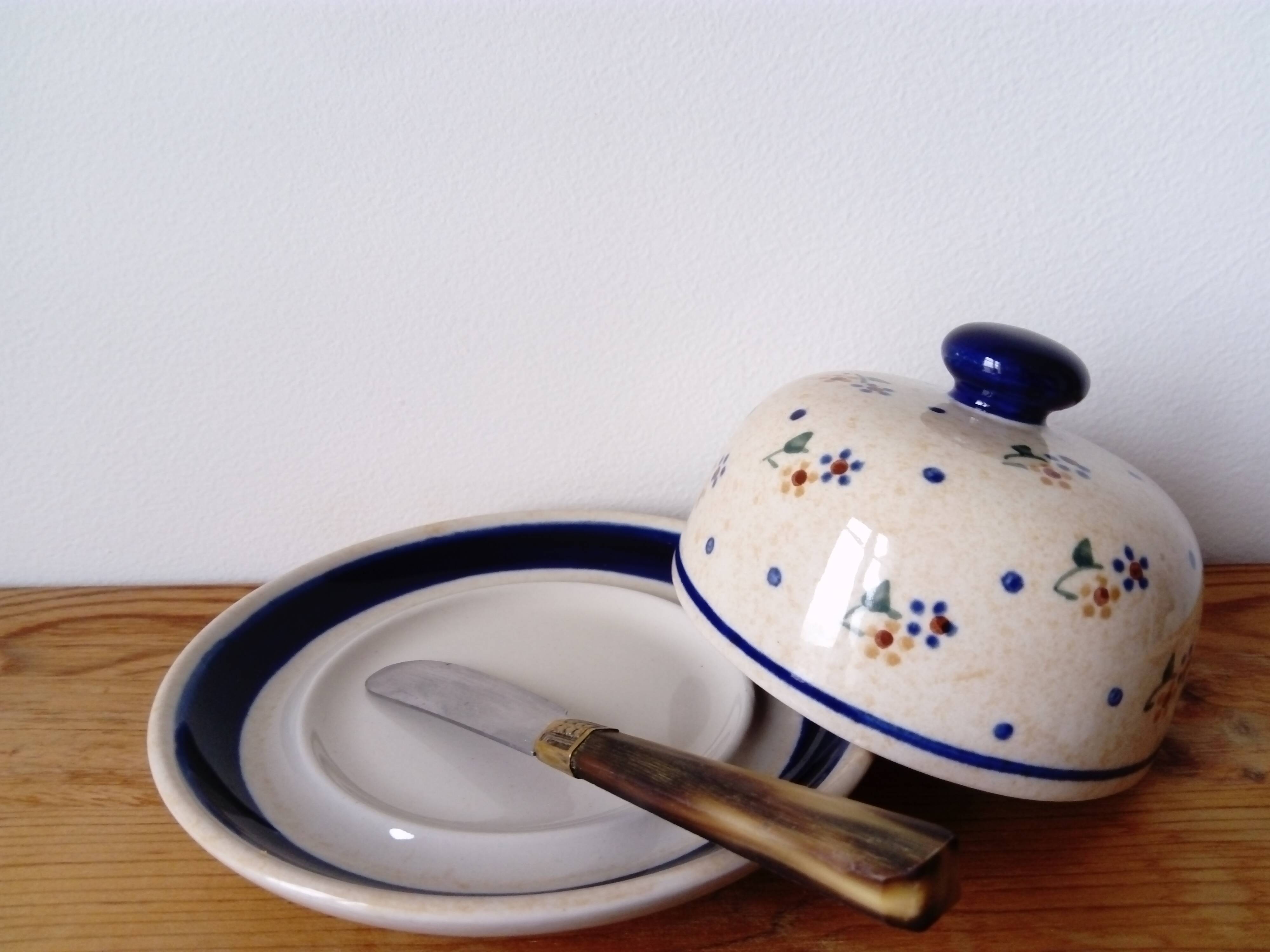 Hand-painted ceramic bell butter dish. Poland