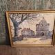 Vintage French watercolour of a village with a church, signed, from 1931