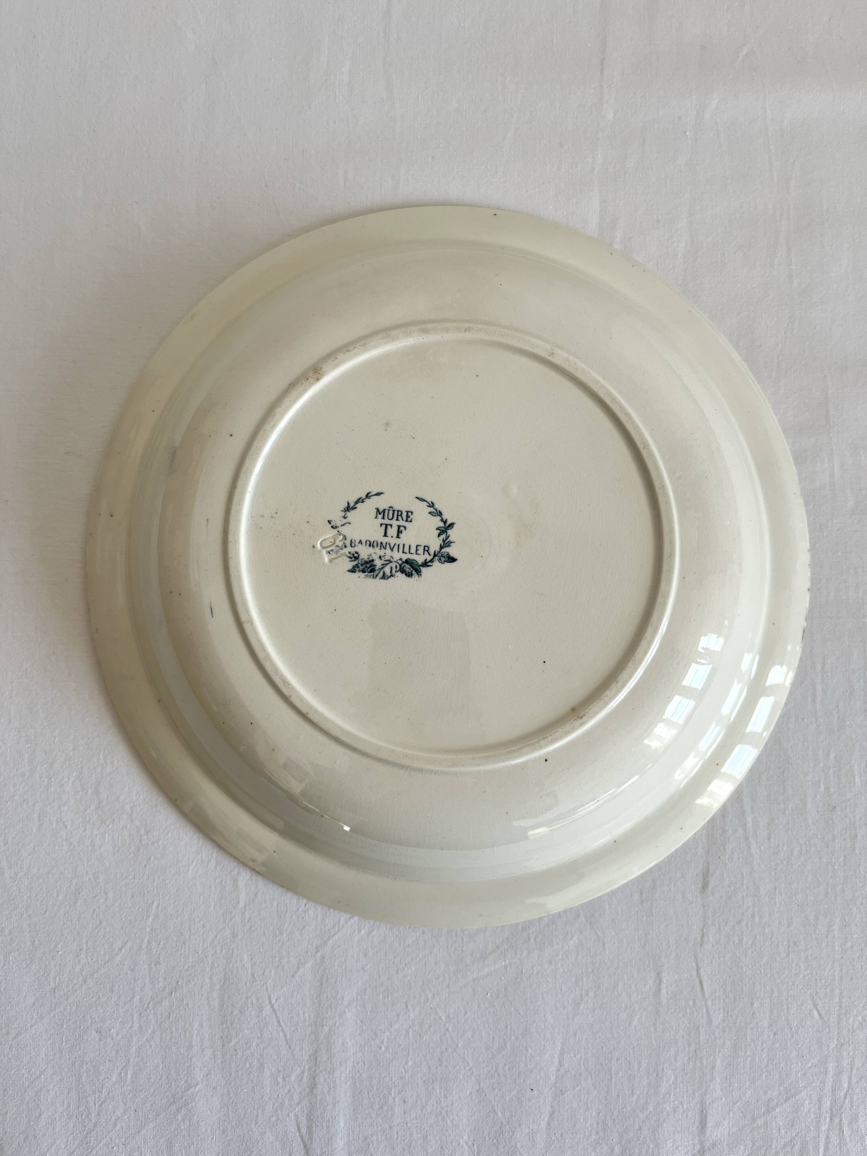 Deep ironstone dish, Mûre, Badonviller, circa 1900