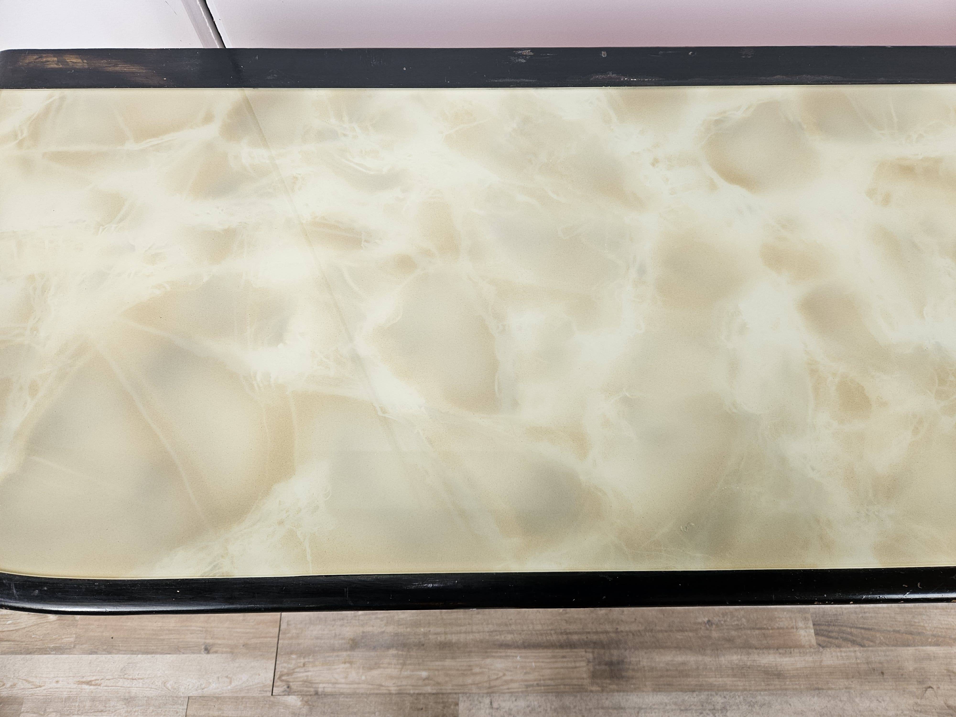 1960s bedroom dresser with six drawers and glass top