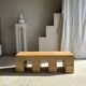 Solid monoxyl wood bench with carved 3-arch base - Natural wood color