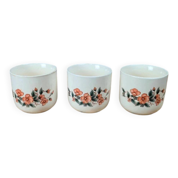 Lot de 3 tasses anciennes en céramique décor floral