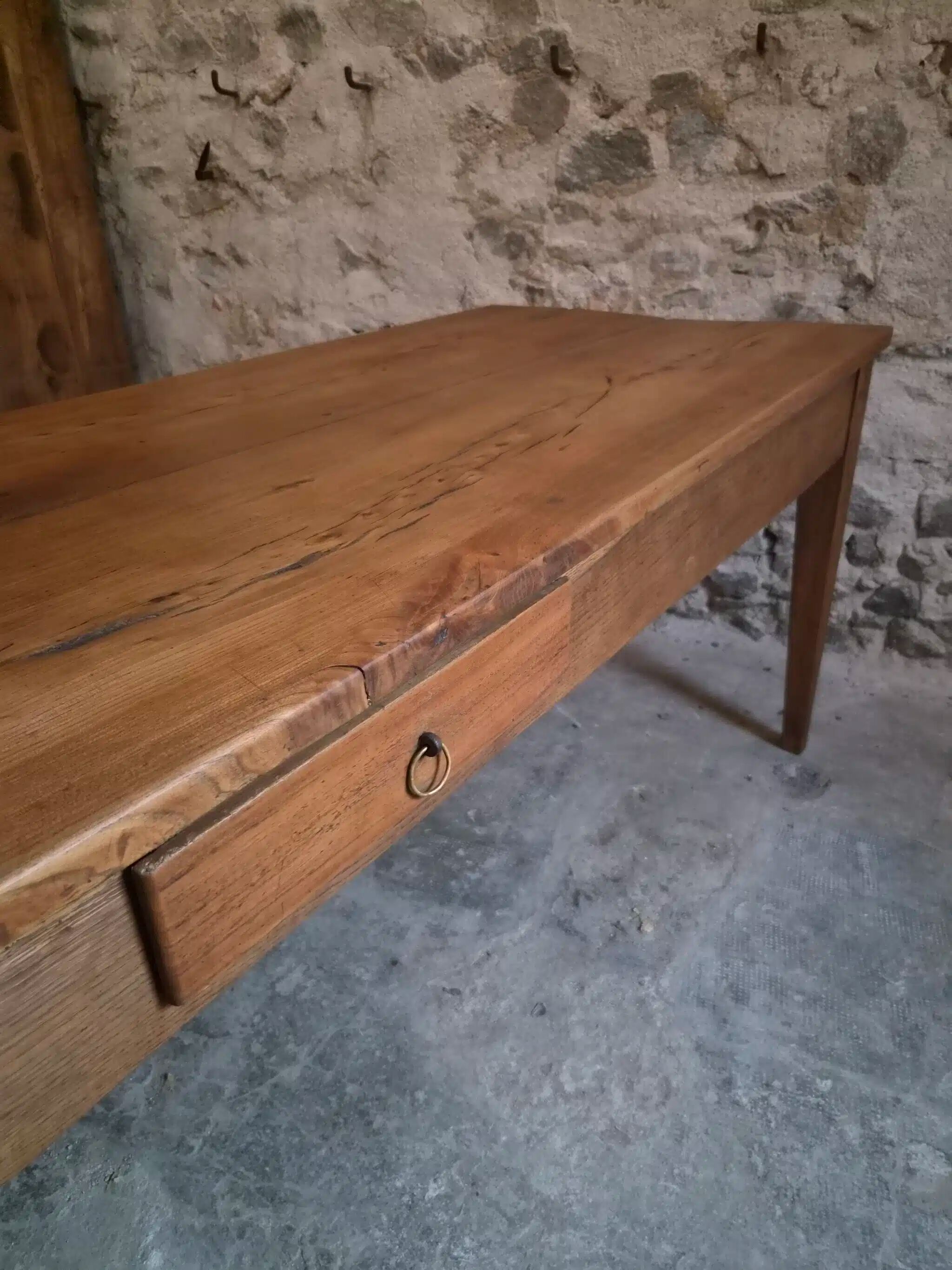 18th-century French farmhouse dining table in oak and chestnut.