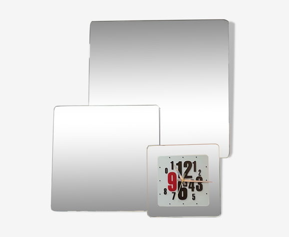 Miroirs muraux des années 70 Dal Vera et horloge murale de l’ère spatiale vintage