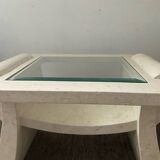 Vintage travertine and beveled glass coffee table