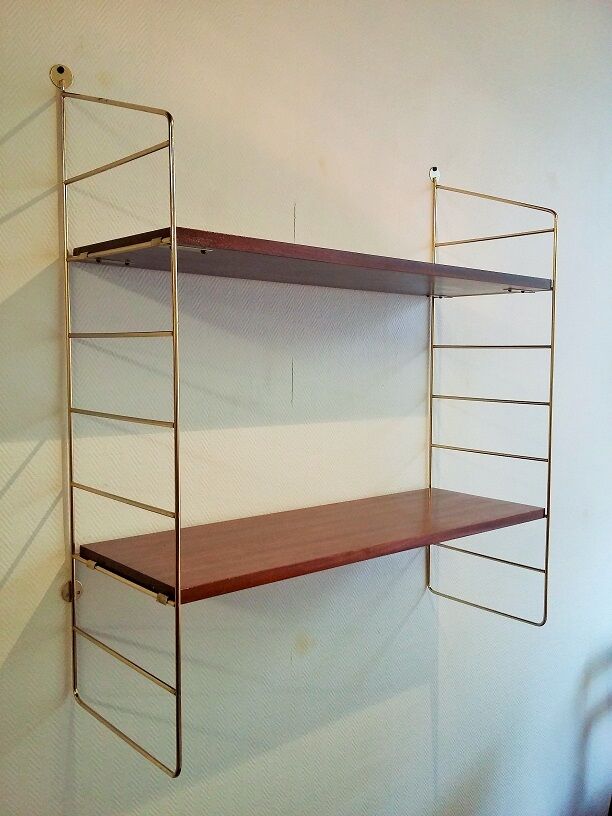Shelf wall brass and wood vintage