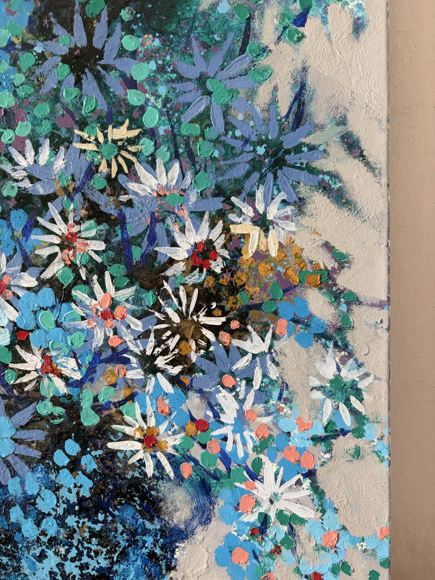 Blue flowers in celebration, oil on canvas signed Jacques Rouquier.