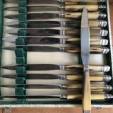 Twelve Art Deco horn and silver knives