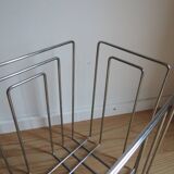 1980s Willi Glaeser Chrome Magazine Rack Record Rack Swiss Midcentury Style