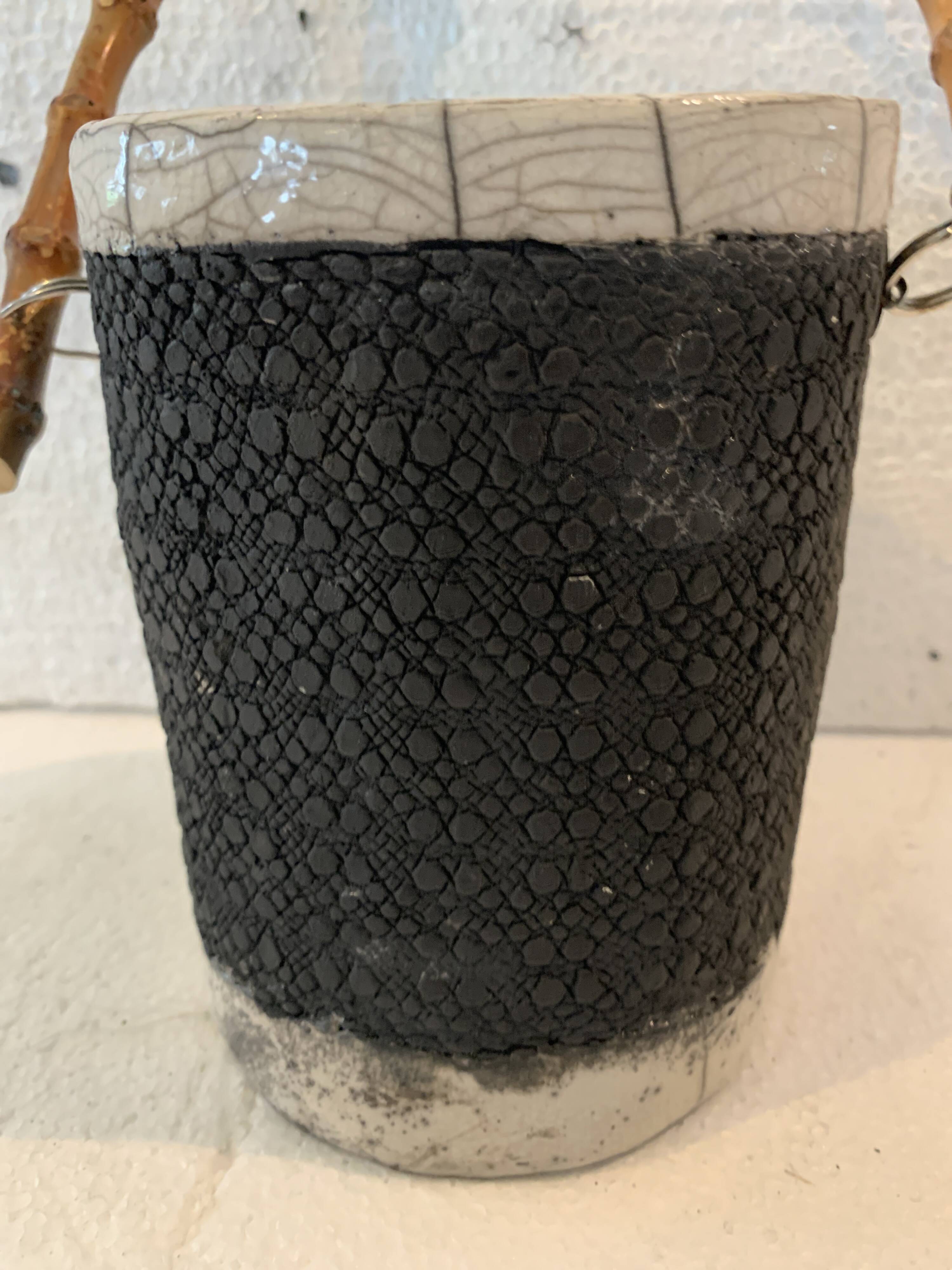 20th century enameled ceramic ice bucket