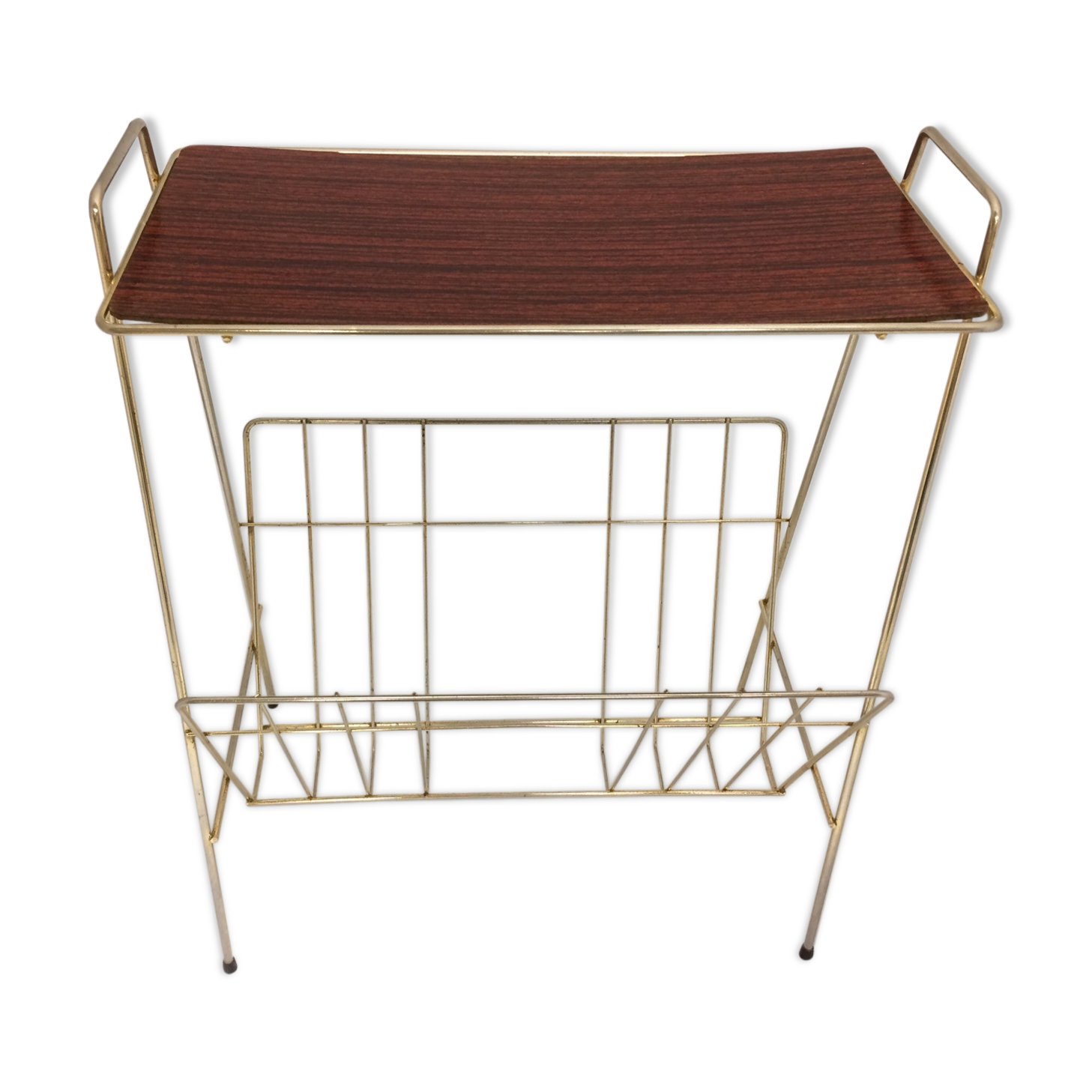 Metal magazine holder with vintage tablet