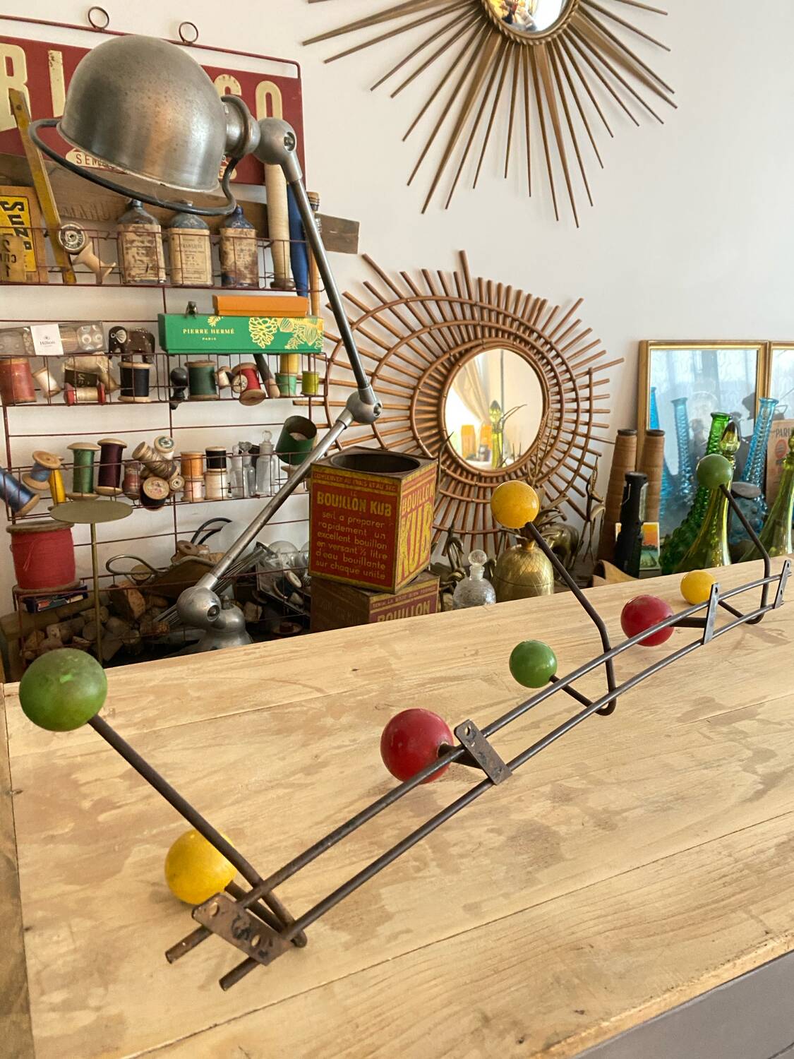 Wall coat rack with vintage balls