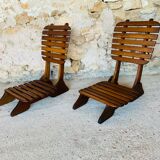 Pair of vintage folding chairs with slats, 1950-1960