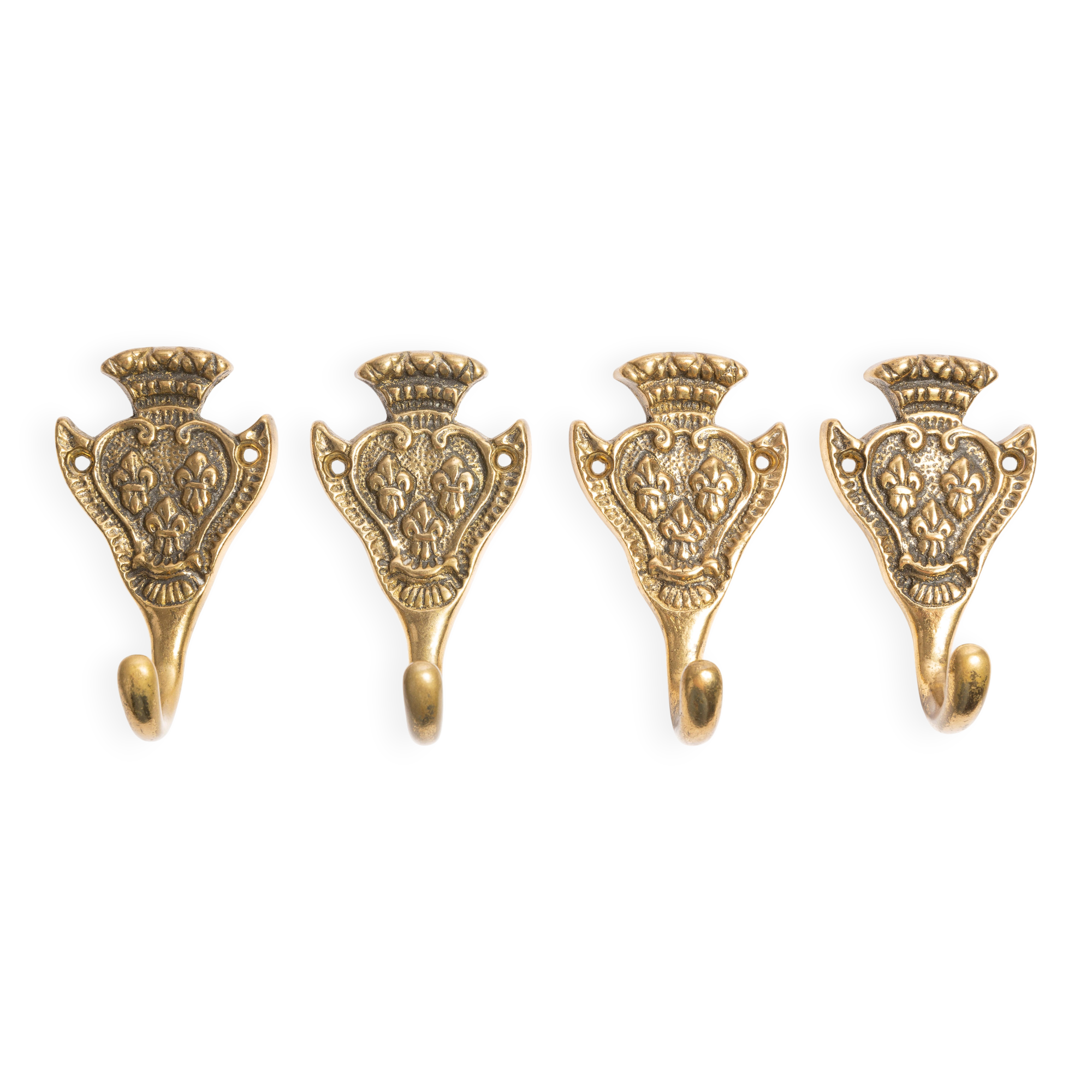 Set of four decorative vintage gold wall hooks, Europe, 1960s.