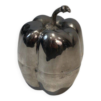 Silver-plated metal ice bucket in the shape of a pepper