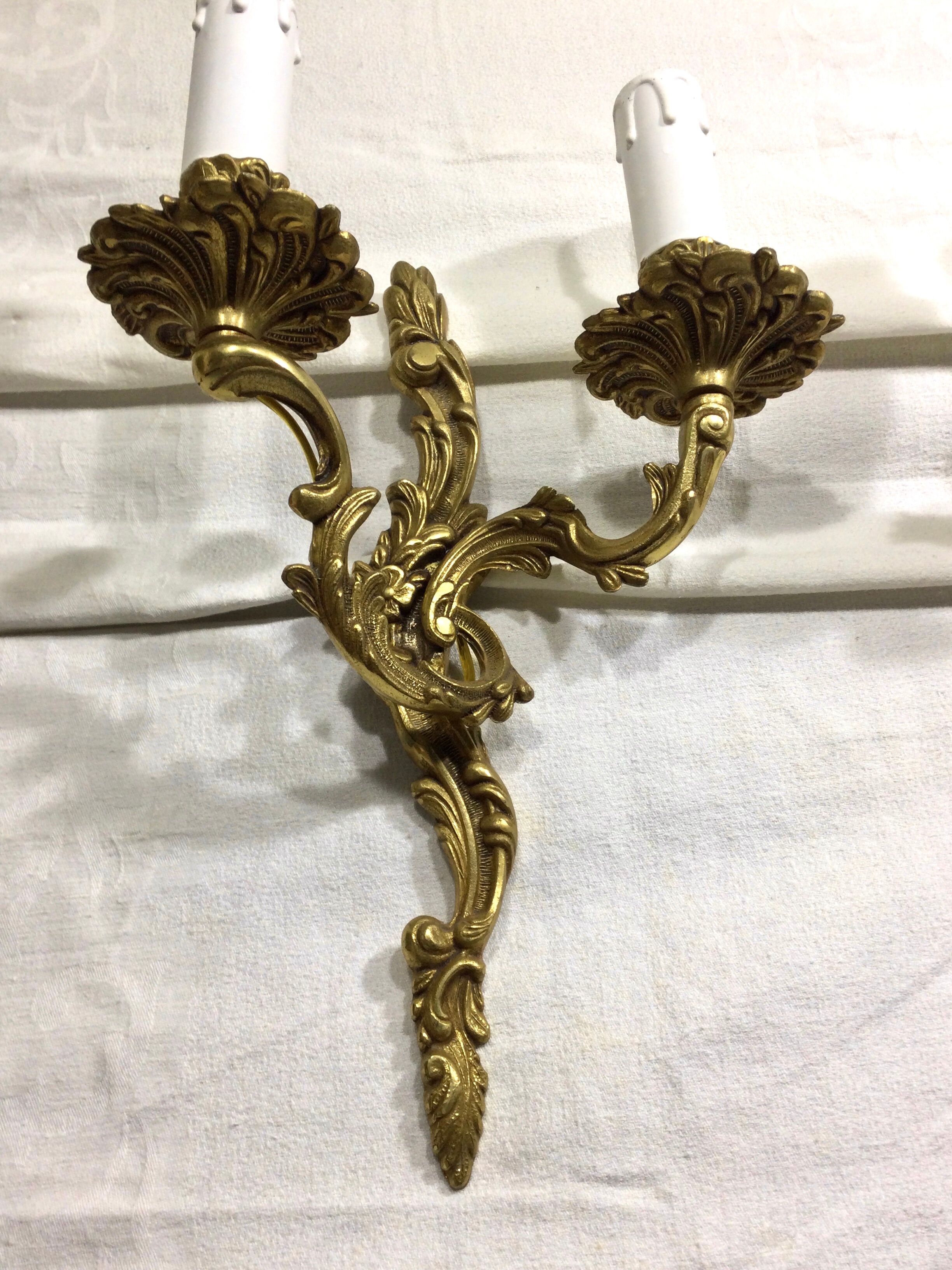 Pair of sconces bronze 2 lights louis xv style