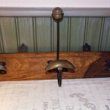 Vintage - Coat rack with 3 hooks in wood and aged brass