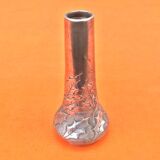 Art Nouveau soliflore vase by P. Chaumette, pewter, oak leaf decoration