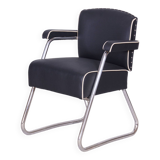 Fauteuil Bauhaus noir restauré, Mauser, Rohde, Chrome, Cuir, Allemagne, années 1930