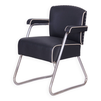 Restored Black Bauhaus Armchair, Mauser, Rohde, Chrome, Leather, Germany, 1930s