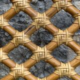 Rattan and leather headboard 140cm vintage 1970
