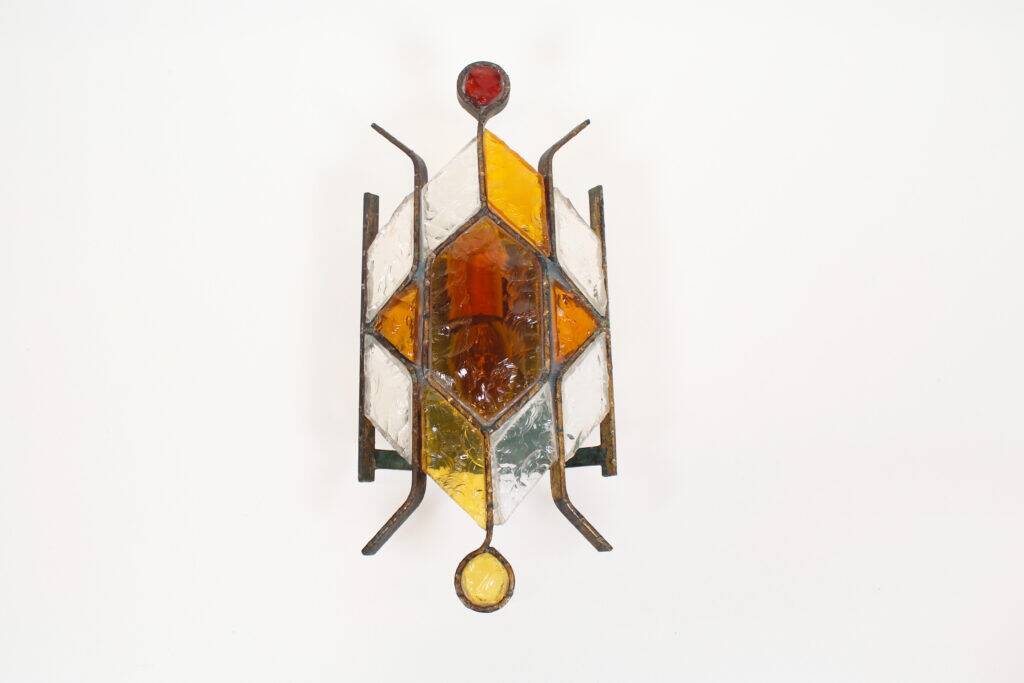 Brutalist glass wall sconce by Longobard, Italy 1960s