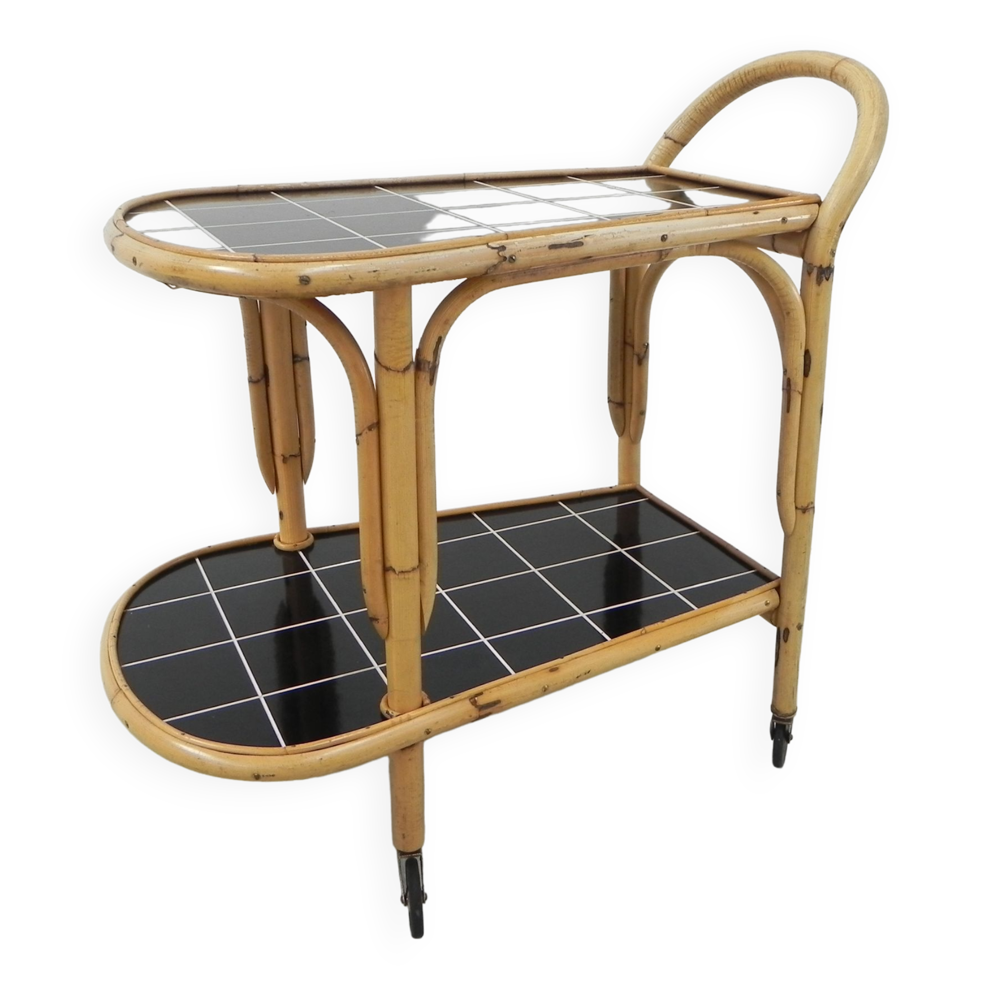 Bamboo serving trolley on castors