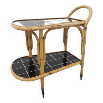 Bamboo serving trolley on castors