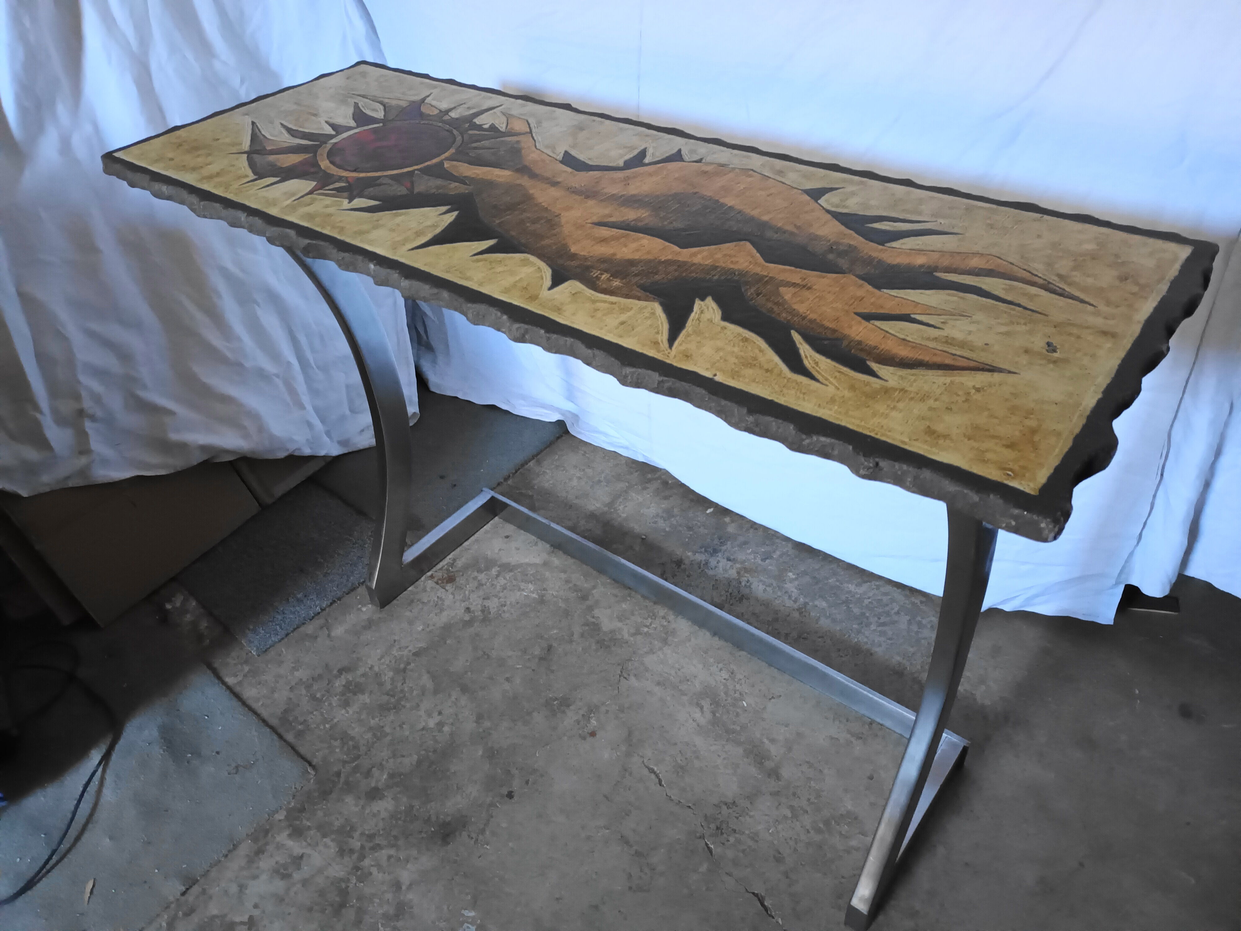 Vintage lava stone console signed Jean Jaffeux