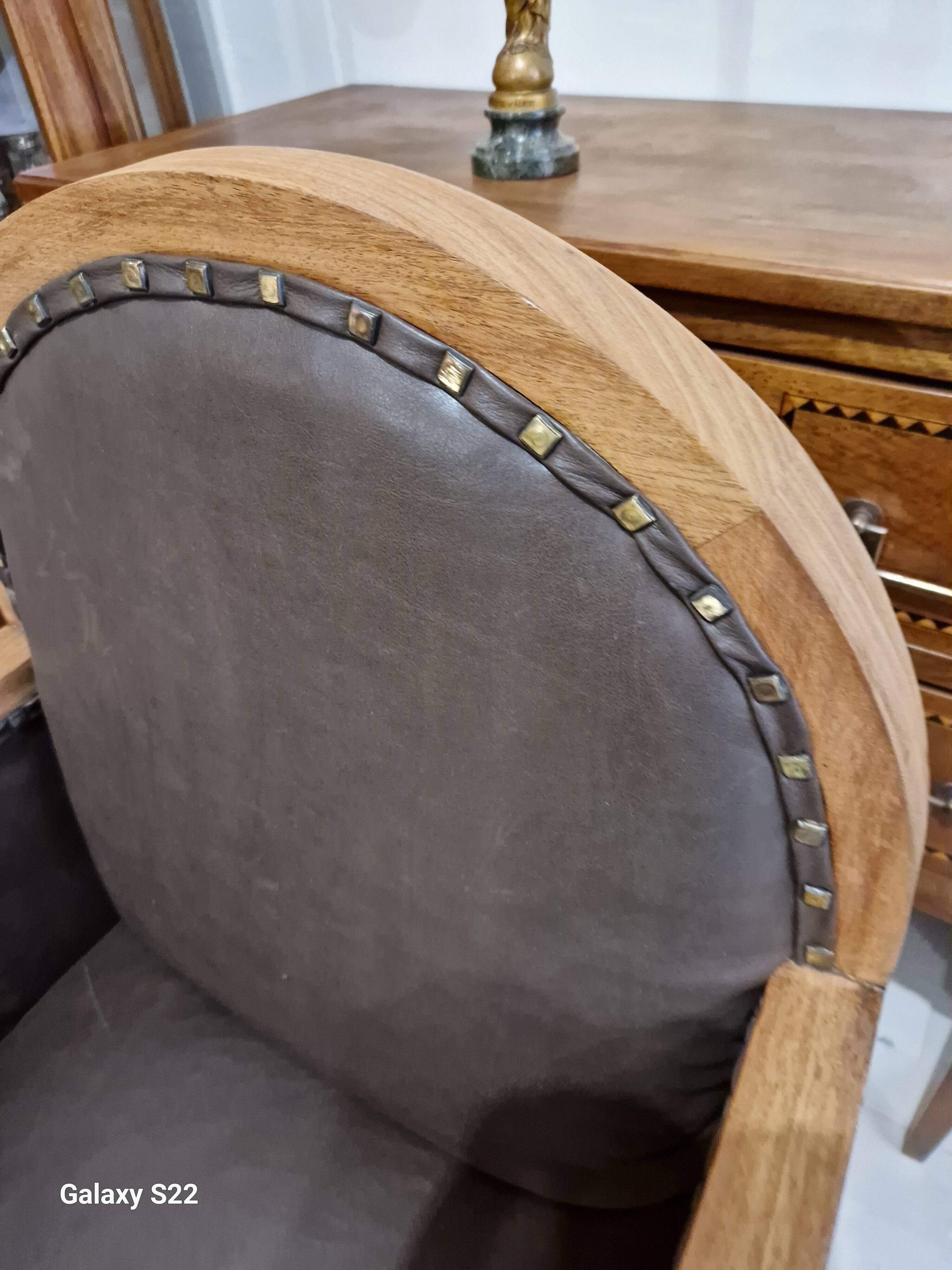 art deco armchair in leather and wood
