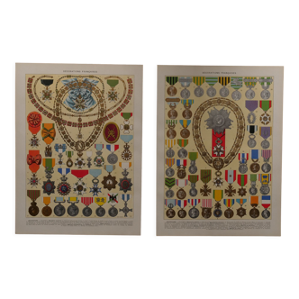 Original lithographs on French and foreign military decorations