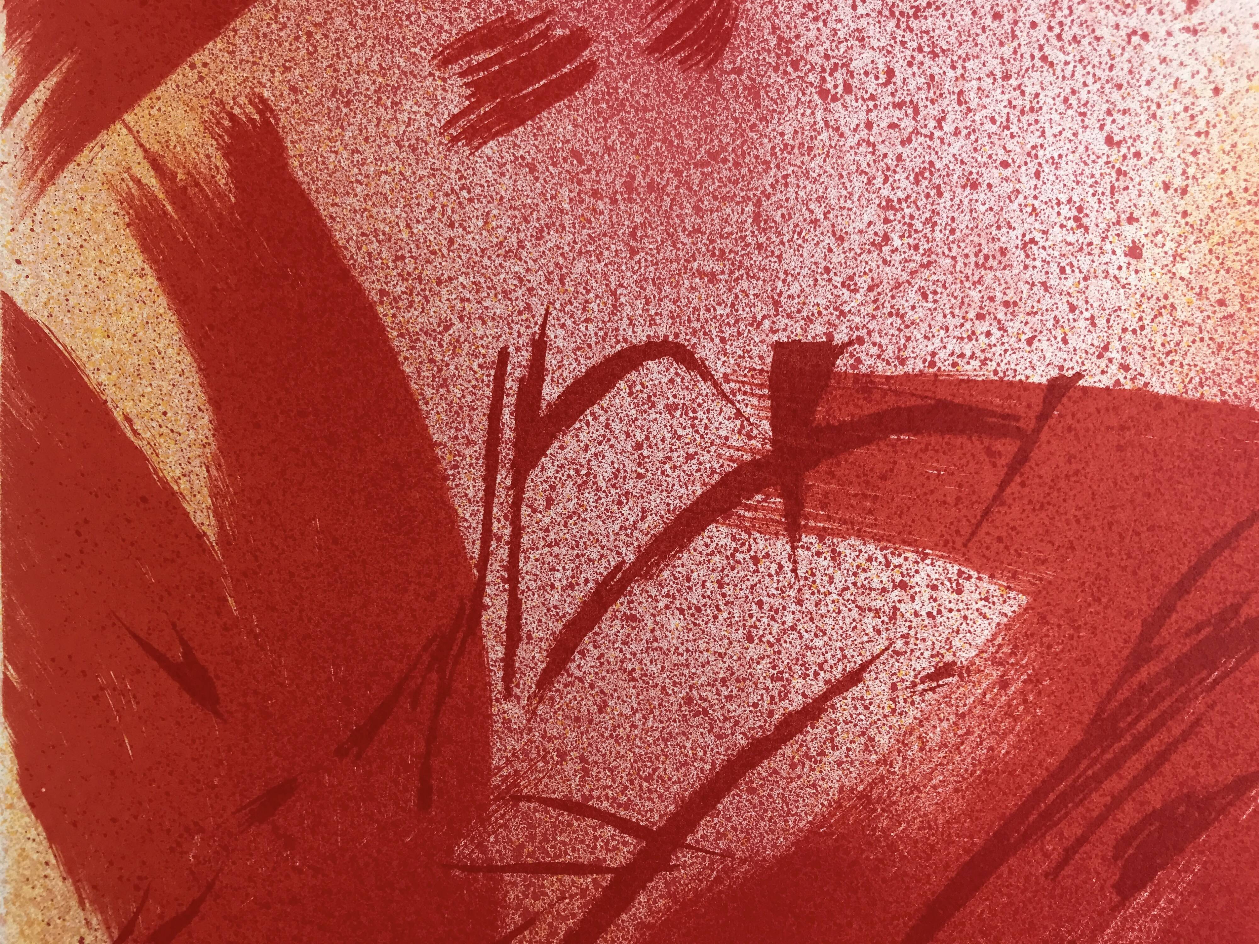 Jean bazaine, monograph in red, 1975. original lithograph