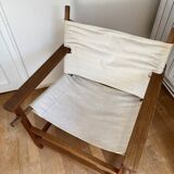 Safari armchair in wood and beige fabric