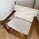Fauteuil Safari en bois et tissu beige
