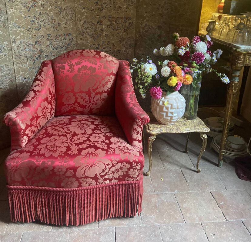 Armchair Napoleon III red satin