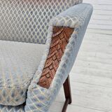 1970s, Danish 3 seater sofa, original good condition, velour, oak wood.