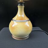 Lampe vintage en grès signée beige marron abat-jour en raphia corde 1970