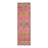 Tapis coureur vintage en laine et coton turc noué à la main rose 90x298