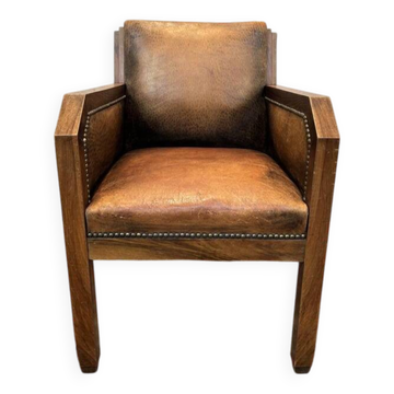 Fauteuil en cuir Art Déco