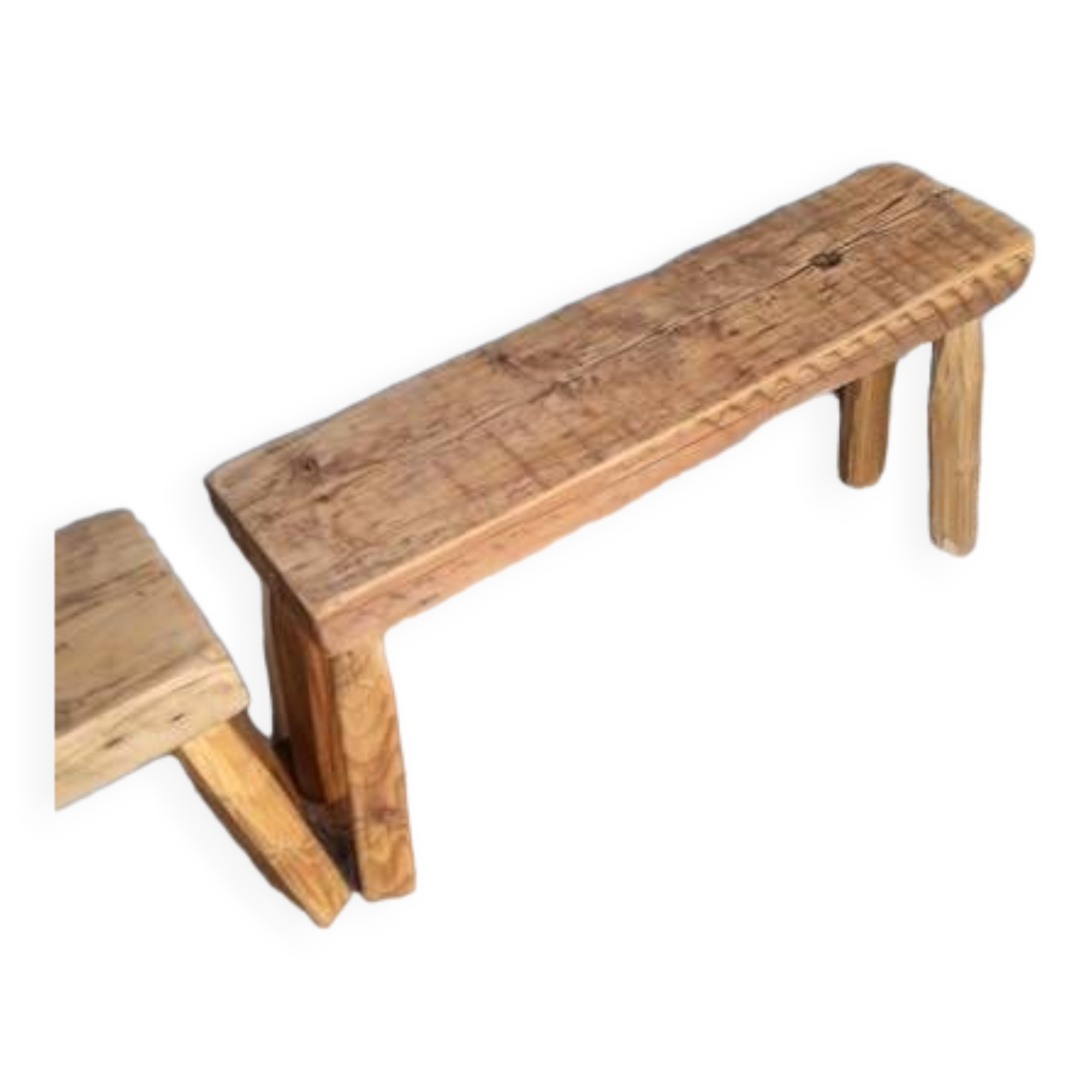 Paire 2 bancs / tabourets bois massif patiné