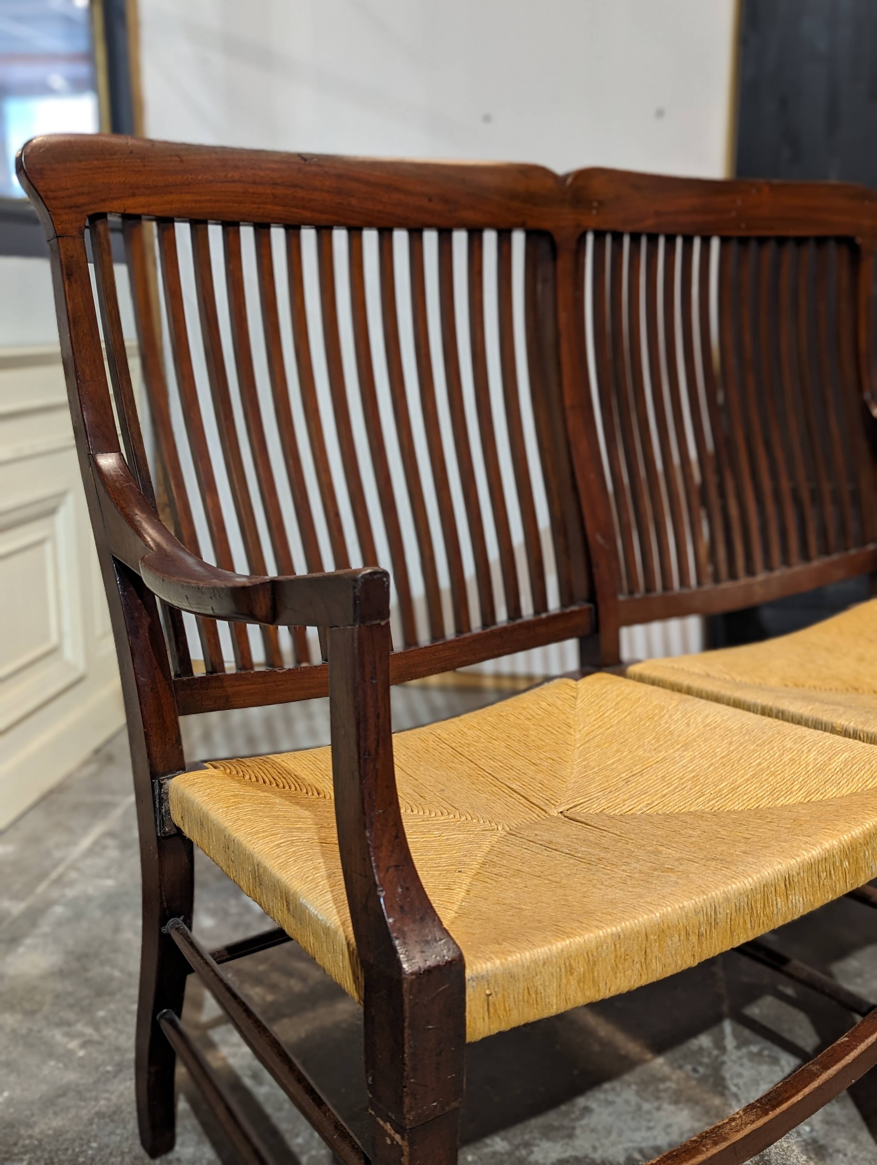 English mahogany straw bench