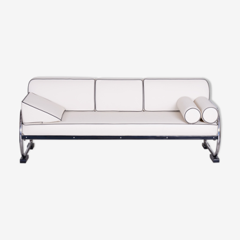 White Slezak leather sofa made in 1930s Czechia